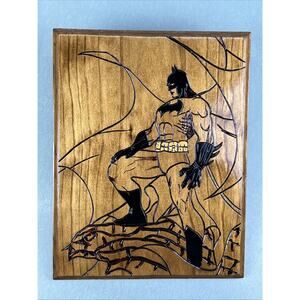 Batman Wall Art Wooden Plaque Carved Burnt DC Super Hero Art 12 X 9.25 Inches